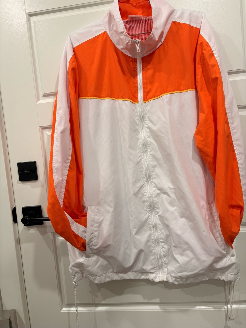 Men's Orange & White Colorblock Windbreaker with Stand Collar